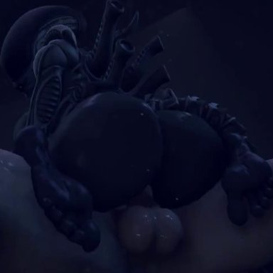 rayhuma, alien (franchise), alien, xenomorph, areola, balls, big breasts, big butt, biped, breasts, butt, eyeless, feet, female, female on top