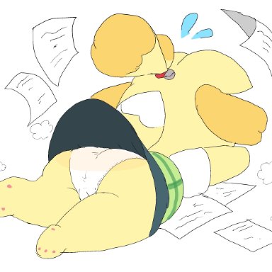 forbiddenchees8, isabelle (animal crossing), animal crossing, nintendo, canid, canine, canis, domestic dog, mammal, shih tzu, toy dog, accessory, anthro, blush, blush lines
