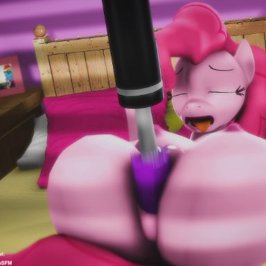 screwingwithsfm, pinkie pie (mlp), friendship is magic, hasbro, my little pony, equid, equine, mammal, anal, anal penetration, animal genitalia, animal penis, anthro, areola, bed