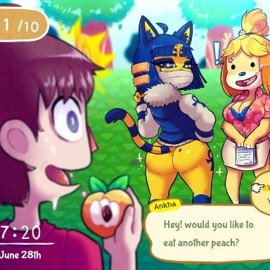 gonzalo costa, panteon013, third-party edit, ankha (animal crossing), isabelle (animal crossing), villager (animal crossing), animal crossing, nintendo, canid, canine, canis, domestic cat, domestic dog, felid, feline